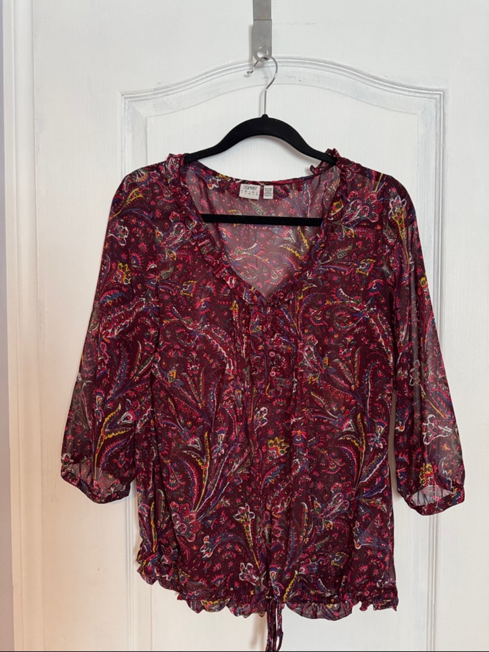 Esprit Paisley Sheer V-Neck Blouse in Burgundy and Pink